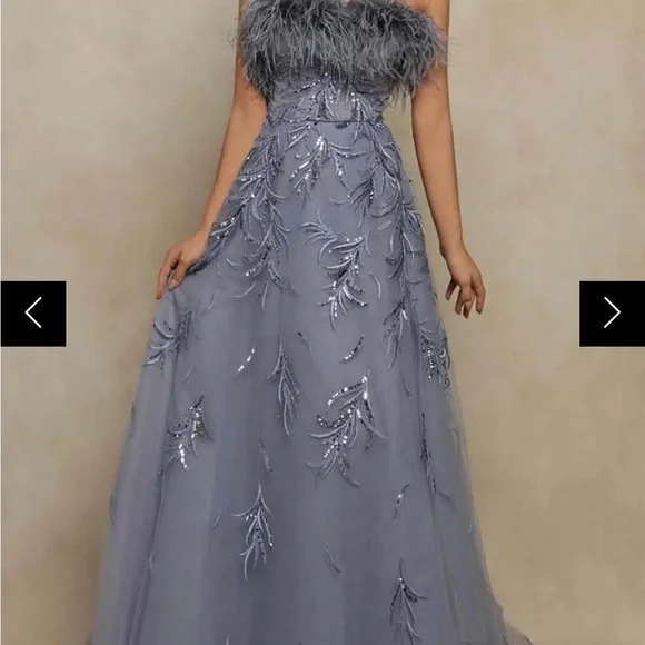 Tarik Ediz - 98070 Feather Detailed Long Gown. Size 6 fits size 4 perfectly - Picture 3 of 4